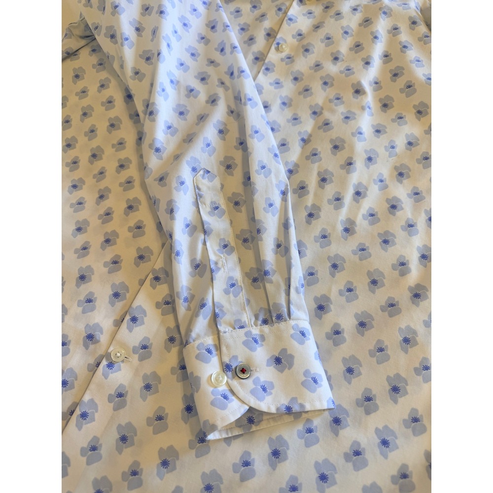 Tommy Hilfiger Mens TH Flex Slim Fit Supima Cotton Blue Floral Dress Shirt 16 L - Picture 10 of 10